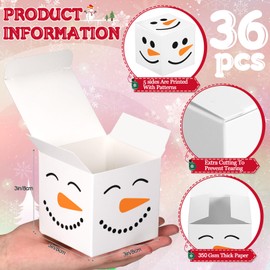 TecUnite 36 Pcs Christmas Snowman Gift Boxes with Lids Christmas Boxes for Gifts Snowman Holiday Present Box Decoration Stackable Storage Decorative Boxes for Xmas Winte Party Pastries(3 x 3 x 3 Inch)