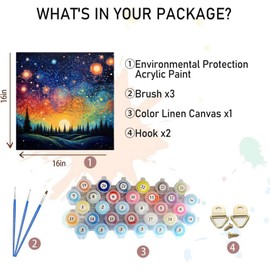 xackcme Starry Sky Paint by Numbers for Adults-Starry Night Paint by Number on Canvas Without Frame,DIY Abstract Landscape Oil Painting for Gift Home Wall Decor(16x16inch)