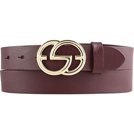BELTINGER EMIL Women's Belt Made of Full Cowhide Leather, 3 cm, Slim Leather Belt for Women, 30 mm, Shiny Gold, Bordeaux, gold.