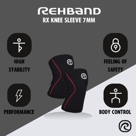 Rehband RX Knee Support for Strength Training & Fitness - 7mm Neoprene Knee Sleeve, Flexible & Non-Slip, Knee Sleeve for Men & Women, Colour:Black/Red - 1 Pair, Size:Large