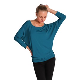 Luxe Rayon cuello barco Dolman manga 3/4 con parte superior fruncida lateral, tela ligera con gran elasticidad, Teal_5574, S
