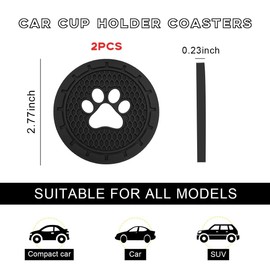 2 PCS Car Cup Holder Coaster, 2.75 inch Cute Paw Car Coaster for Women & Men, Anti Slip PVC Auto Cup Holder Insert Coasters, Universal Interior Decor Car Accessories (Black)