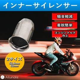 Ailunate Inner Silencer, Bike Baffle Muffler, Catalytic Noise-Cancelling Type, General Purpose, Volume Adjustment, Noise Reduction, Stainless Steel Insert (For 2.0 inches (50.8 mm)