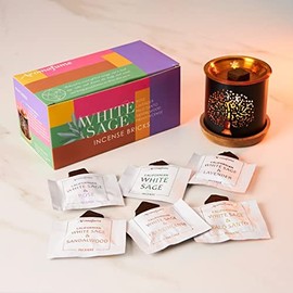 White Sage & Sandalwood Incense Bricks (2 x 9 Bricks) & Oriental Burner by Aromafume | Made with Salvia Apiana & Santalum Album | Release positive vibrations | Low-smoke & non-toxic Incense Bricks