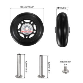 sourcing map Replacement Luggage Wheels 64x24mm Suitcase Wheel Repair Kits Include 2 PU Bearing Wheels & Washers, Wrenches & Axle Screw for Trolley Bag, Inline Skate and Caster Board