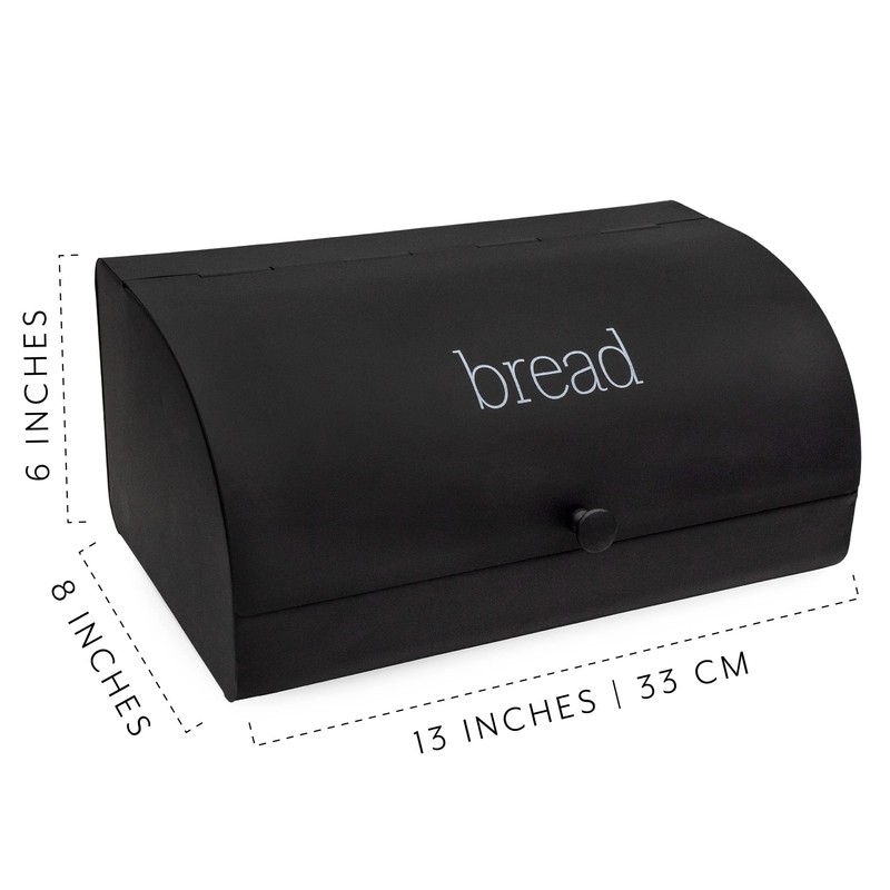 AuldHome Farmhouse Black Bread Box; Retro Vintage Style Enamel Countertop