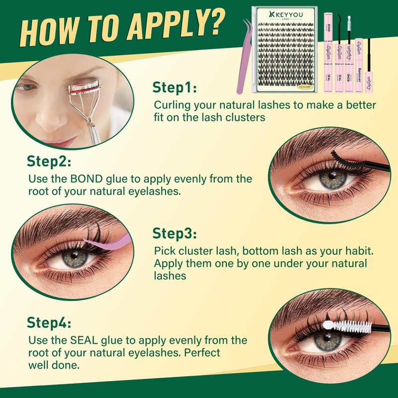 KEYYOULASH DIY Lash Extension Kit 120pcs Eyelash Clusters Eyelash Extension