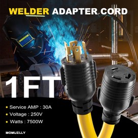 NEMA L14-30P to NEMA L6-30R , 30 Amp 4 Prong to 3 Prong Twist Lock Adapter, STW 10 Gauge, Welder Adapter Cord,250V, ETL Certified(1FT)，Black and Yellow