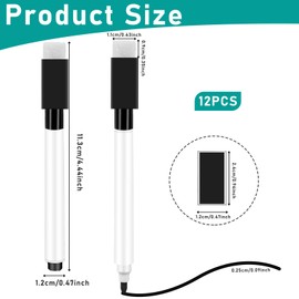 Mozeat Lens 12 Pcs Dry Erase Marker Magnetic White Fine Tip Magnetic Markers Whiteboard Markers with Eraser Marker for White Board Mini Dry erase Markers Dry Erase Pens for Office Home Black