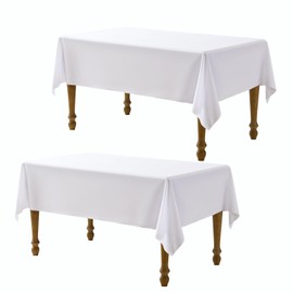 Fantastshop 2 Pack White Table Cloths Rectangular, Solid Rectangle Polyester Tablecloths, Machine Washable Wrinkle Free Table Cover for Dinning Room, Buffet, Wedding, Restaurant, 54 x 54 inch.