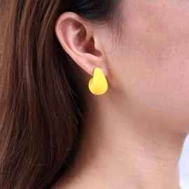 Inateannal Vintage Yellow Velvet Hoop Earrings Chunky Red C Shape Stud Earrings Yellow Acrylic Hoop Earrings Wide Hoop Earrings Lightweight Chunky Stud Earrings Jewelry for Women and Girls