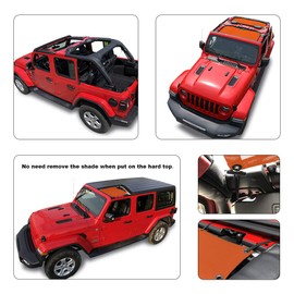 Shadeidea Sun Shade Top for Jeep Wrangler JL Unlimited (2018-2023) 4 Door Front and Rear 2 piece-Orange Mesh Screen Sunshade JLU Top Cover UV Blocker with Grab Bag - 10 Year Warranty
