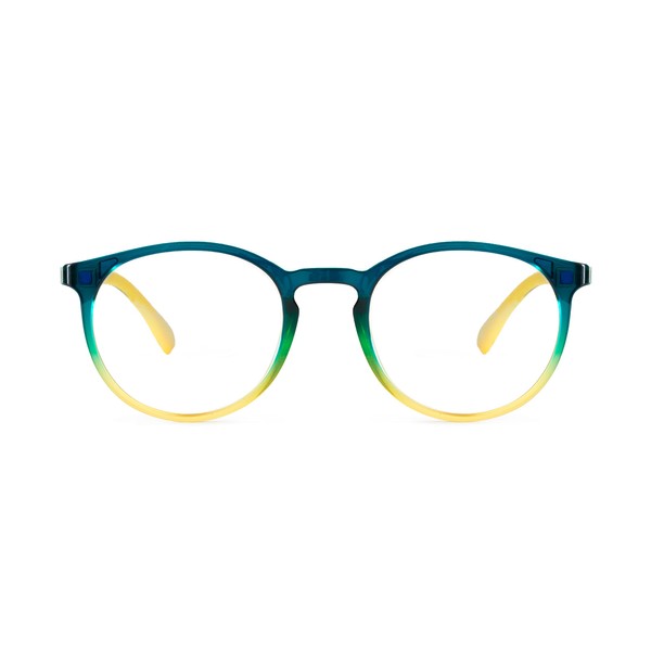 BlueDuo Poet - Round Blue Light Glasses to Relieve Eye Strain from Computers, Gaming, TV and Electronics, Optical Grade Quality and Composition, Blue Yellow