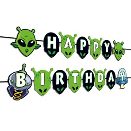 Alien Birthday Party Banners Green Alien Happy Birthday Banner Alien Theme Birthday Party Decoration Alien Party Banners Alien Cutouts Banners Alien Banner Space UFO Cutout Banners UFO Alien Party