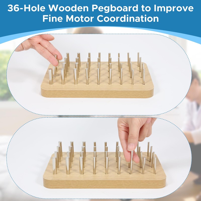 OLVULGG 36-Hole Wooden Pegboard for Occupational Therapy, Hand Therapy Peg