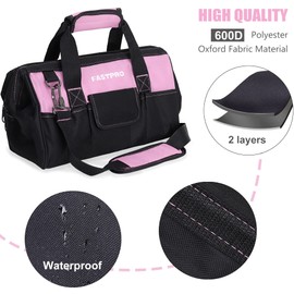 FASTPRO 14-Inch Pink Tool Bag for Women, Zip-top Wide Mouth Open Tool Organizer, with Adjustable Shoulder Strap