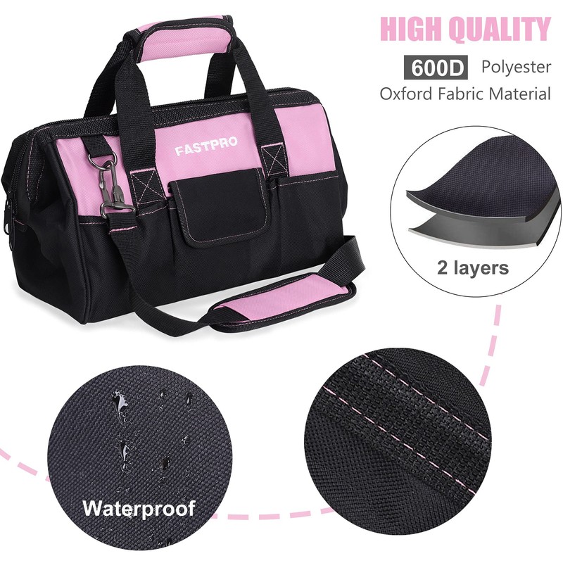 FASTPRO 14-Inch Pink Tool Bag for Women, Zip-top Wide Mouth