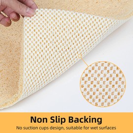 Idyfodol Loofah Shower Mat non Slip Anti Mould with Shower Puff - Machine Washable Bath Mats for Inside Shower, Tub, Kitchen and Outdoor- 60×60 cm (Beige, Square Large)