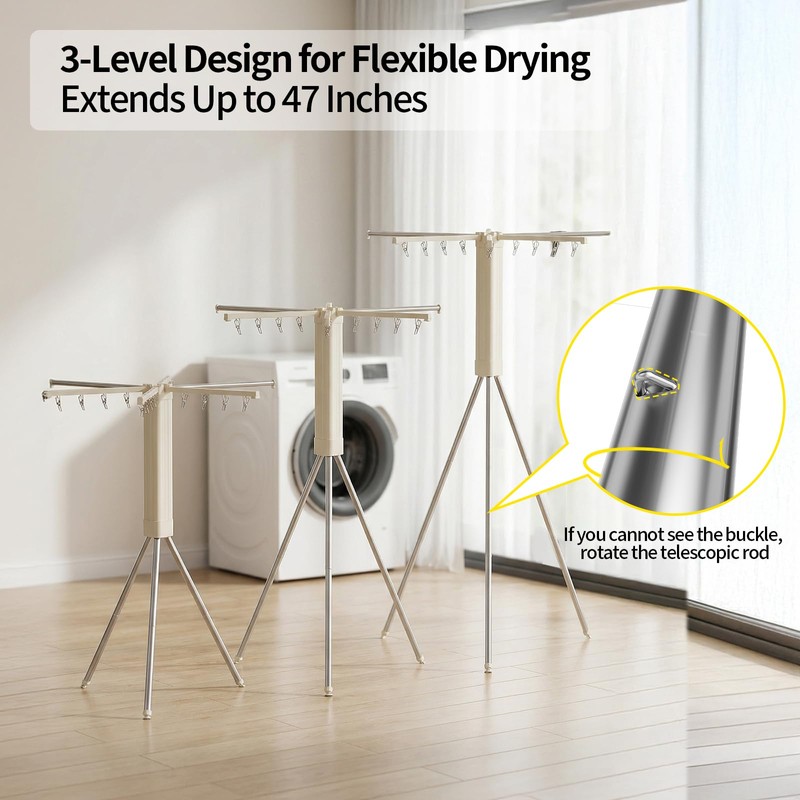 BIREN Foldable Clothes Drying Rack Tripod Clothes Rack with Clips