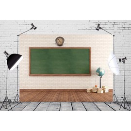 BELECO 5x3ft Fabric School Backdrop Empty Vintage Classroom Green Blackboard Against Brick Wall Photography Backdrop for Online Teaching Children Educational Teacher Kids Photo Background Props