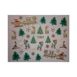 Generic Christmas Snow Tree Reindeer Santa Sleigh Holidays 3D Nail Sticker Tj057 Tj 057 Gold Nail Wraps Stickers Manicure Supplies for Women Nails Full Long Lasting Easy Apply and Remove