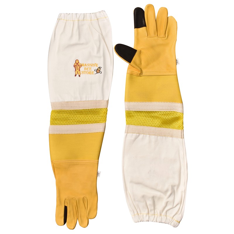 Massive Bee Cowhide Beekeeping Ventilated Cowhide Leather Gloves Yellow Rubber