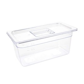 Vogue Polycarbonate Plastic 1/3 Gastronorm Container 150 mm Deep, Clear, Capacity: 5.1 Litre, Temperature Range: -40° to 100°C - Blast Chiller & Dishwasher Safe - Lid Sold Separately, U234