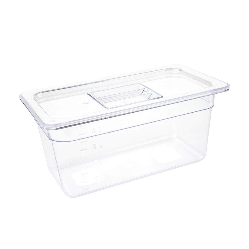Vogue Polycarbonate Plastic 1/3 Gastronorm Container 150 mm Deep, Clear,