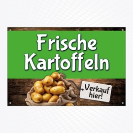 High-Quality Sign Made of Aluminium Dibond "Fresh Potatoes" 300 x 200 mm Rectangular | Sold Here | Coloured Sign with Hole Hole
