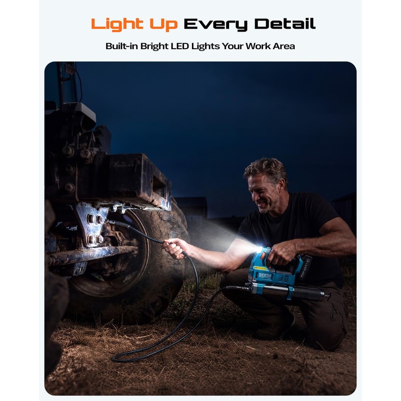 Seesii Electric Grease Gun 12000PSI, 10 oz/min Fast Flow, 6-Speed,