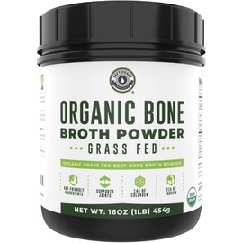 16oz Organic Bone Broth Protein Powder from Grass Fed Beef - USDA Certified Organic, Single Ingredient, Rich in Collagen, Glucosamine, No Additives, Perfect for Carnivore, Paleo, and Keto Diets