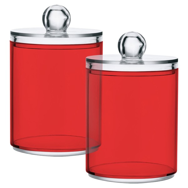 Gredecor 2 Pack Qtip Holder Clear Red Apothecary Jars with