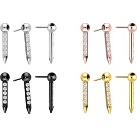 PIERCINGLINE Titanium Attachment with Push Pin Nail and Crystal without Labret Stud Piercing Ear Choice of Colours, Titanium