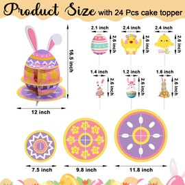 Tanlade 3 Tier Easter Cupcake Stand and 24 Pcs Easter Cupcake Toppers Bunny Birthday Party Supplies Puppy Egg Shaped Bunny Print Cupcake Holder for Puppy Easter Kids Theme Birthday Party Decorations