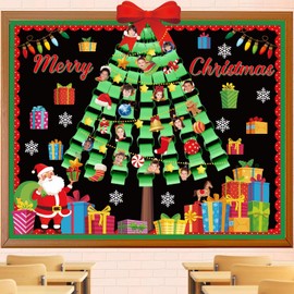 3D Christmas Tree Bulletin Board Decorations for Classroom Santa Claus Christmas Bulletin Board Merry Christmas Winter Paper Cutouts for Kids Christmas Party School Supplies Home Blackboard Decor