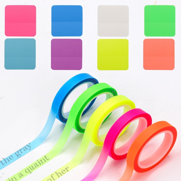 PEUTIER 5 Rolls Highlighter Tape and 8 Pieces Square Transparent