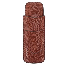 Cigar Case Holder Elegant Vintage Style Woven Pattern Leather Portable 2 Holder Cigar Case Coffee