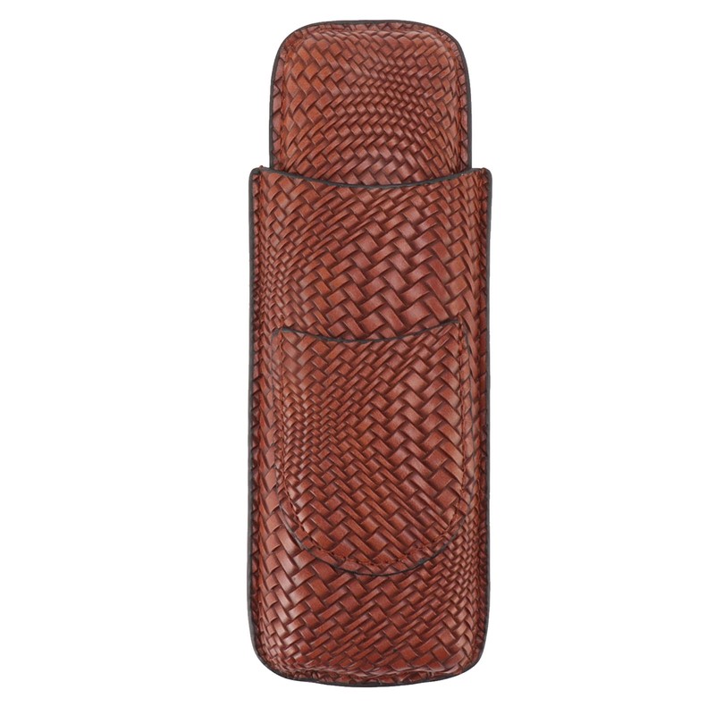 Cigar Case Holder Elegant Vintage Style Woven Pattern Leather Portable