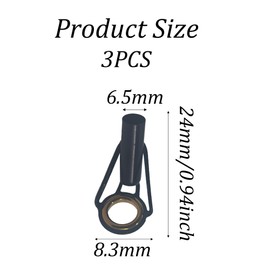 Runseaway 3Pcs Fishing Rod Tip Repair Parts Ceramic Guide Ring Replacement Stainless Steel Frame Pole Eyelets for Freshwater Saltwater Fishing(6.5mm Tube ID)