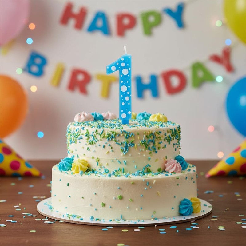Candela di Compleanno a Pois, 12,5 cm (azzurro 1)