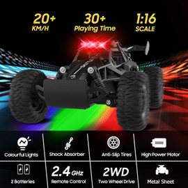 SZJJX Remote Control Car for Kids 3 4 5 6 7+, 20 KM/H High-Speed RC Cars with LED Lights, 2.4GHz 2WD Monster Truck Toys, Rechargeable RC Car, Toy Cars for Girls Boys, Christmas & Birthday Gifts–Black