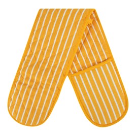 MOLLY MALOU® Butcher Stripe Double Oven Gloves Quilted Heavy Duty Cooking Potholder Heat Resistant Mitt 18x90cm (Lemon)