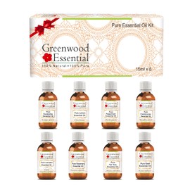 Greenwood Essential Essential Oil Kit 100% Natural Therapeutic Grade 15ml (0.50 oz) Each - Pack of 8