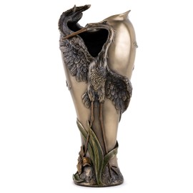 Top Collection Art Nouveau Style Vase - Beautiful Cranes with Dragonfly Pitcher in Cold Cast Bronze - 13.25-Inch Decorative Tabletop