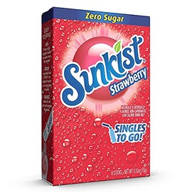 SINGLES TO GO! Sunkist Singles To Go Drink Mix Strawberry, 6 Boxes with 6 Packets Each - 36 Total Servings