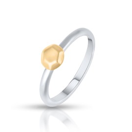 Hexagon Ring Solid Gold Ring Sterling Silver - Two Tone Vintage Ring - Mixed Metal Ring, Non Tarnish Gold Rings, Wedding Rings, Stackable Ring for Woman, Size 7