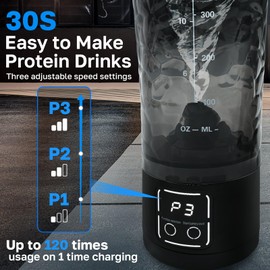 HouseUp Electric Protein Shaker Bottle - 700ml/24oz USB Rechargeable Portable Blender Cup with Supplement Storage | Fitness Shaker for Gym and Travel (Black)