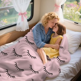 Ivarunner Pink Lash Throw Blanket for Couch & Bed - 50"x60" Soft Flannel Blanket, Cute Eyelash Pattern Aesthetic Preppy Room Decor,Valentine Gifts for Teen Girls, Women & Lash Techs