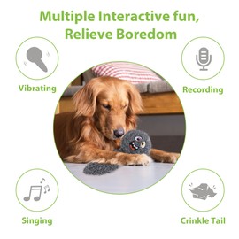 PETGEEK Interactive Dog Ball Plush Toys, Jumping Dog Toys with Music and Recording, Rechargeable Moving Dog Ball for Small/Medium/Large Dogs, Dog Enrichment Toys to Keep Them Busy (Gray)