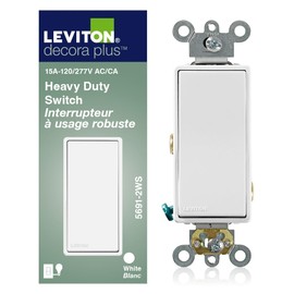 Leviton 15 Amp, 120/277 Volt, Decora Plus Rocker Single-Pole AC Quiet Switch, Commercial Grade, 5691-2W, White